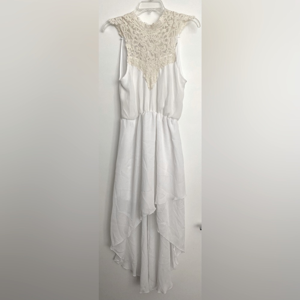 Kafe Design White Boho Hi Low Dress with Lace size Small made in USA